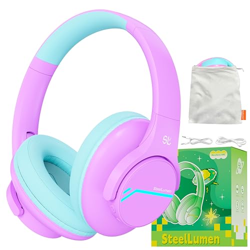 Steellumen Nova1Lite Kids Wireless Active Noise Cancelling Headphones, Bluetooth 5.3, Safe Volume 74/85/94dB, Real 40H Battery, Type-C Fast Charging, boy Girl Built-in Mic for School Travel Airplane - color: Purple