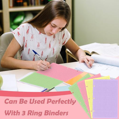 100 sheet Half Letter Graph Paper Refill 3 Hole Punch 5-1/2 x 8-1/2 College Ruled Grid Paper Pad Math Graph Paper Pad Colored Mini Binder Paper Planner Inserts Fits 3 Ring Binders For Office - style: Graph