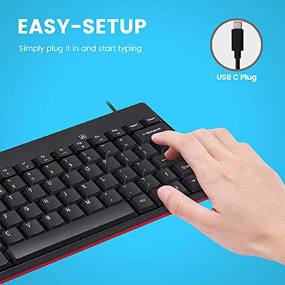 Perixx PERIBOARD-422 Wired USB-C Mini Keyboard, USB Type C Connector, Black, US English Layout