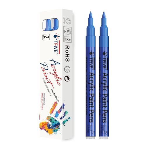 TFIVE Blue Paint Marker Pens - 2 Pack Acrylic Permanent Marker, 0.7mm Extra Fine Tip for Art Projects, Drawing, Rock Painting, Ceramic, Glass, Wood, Plastic, Metal, Canvas DIY Crafts - color: Blue