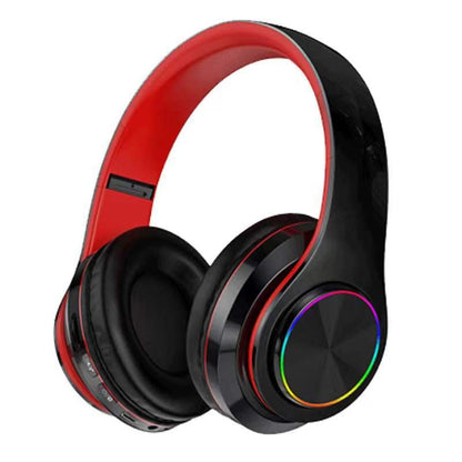 2022 Wireless Bluetooth Headphones,Colorful LED Lights Comfort Over Ear Foldable Headset with Built-in Microphone,FM,SD Card Slot,Wired for School/Tablet Computer/PC/TV/Cellphones/Travel - color: Red