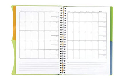 Mintra Office Durable PREMIUM Spiral Notebook, ((Green, 2 Subject (6in x 9.5in)), Wire, Fabric Covered Coils, No Snags, Removable Adjustable Pocket Dividers, Ruler, Organization, Customizable - color: Green, size: 2 Subject (6in x 9.5in)