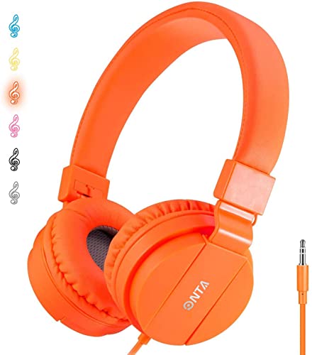 ONTA Kids Headphones for Boys Girls - Child Student Headset Wired plug Toddler Earphones School Teen on Ear for Ipad | Computer | Smart phone | Amazon Fire Tablet | Laptop | Plane Travel | Game,orange - color: Orange
