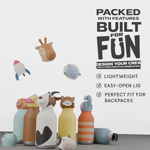 asobu Bestie Bottle Insulated Stainless Steel Water Bottle with Detachable Soft Animal Head Fun Drinking For Kids and Teens with Flexible Reusable Straw 16 Ounce - color: Rocket Bottle