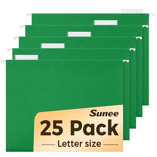 SUNEE Hanging File Folders, 25 Pack Letter Size Hanging File Folders with 1/5-Cut Tabs, Ideal for Home and Office Organization and Papers Classification,Light Green - color: Green