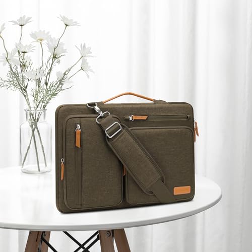 MOSISO 360 Protective Laptop Shoulder Bag,13-13.3 inch Computer Bag Compatible with MacBook Pro 14, HP, Dell, Lenovo, Asus Notebook,Side Open Messenger Bag with 4 Zipper Pockets&Handle, Carob Brown - color: Carob Brown, size: 13.3 inch