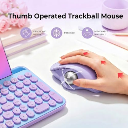 seenda Wireless Trackball Mouse, Ergonomic Bluetooth Rollerball Mouse Rechargeable, 3 Device Connection Optical Mice Adjustable DPI Thumb Control Mice Compatible for PC/Laptop/Windows - Light Purple - color: Light Purple