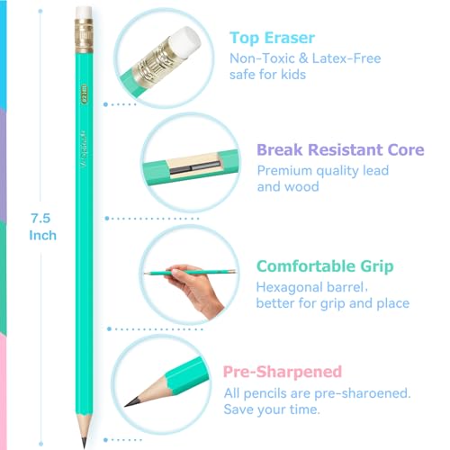 V-Opitos Wood-Cased #2 HB Pencils, 48 Pack Pre-Sharpened Pencils with Top Erasers, Bulk Pastel Color Pencils for School Teacher Supplies, Writing, Drawing and Sketching
