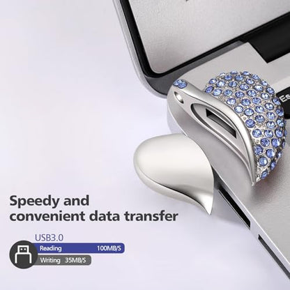 High Speed USB 3.0 Flash Drive,Cute Romantic Heart Shape USB Memory Stick,Thumb Drive for Photos, Music, Files Storage (Blue, 32, GB) - color: Blue