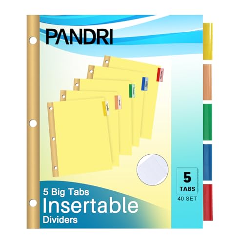 Binder Divider, PANDRI 200 Pack Binder Index Dividers with 5 Tabs and Sticky Notes, Letter Size Paper Binder Divider for School Office Home Business - size: 200pack