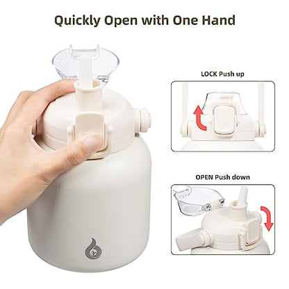 BJPKPK Insulated Water Bottles with Straw, 20 oz Cute Water Bottles with Handle, BPA Free Stainless Steel Metal Jug, Easy Carry Flasks for Men & Women, White - color: 20 ozWhite, size: 20 Ounces