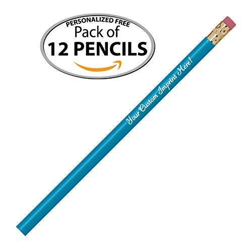 Personalized Pencils Round Custom Imprinted with your Name - Text - Logo - Message- 12 pkg - Includes Personalization- Customizable - Great Gift Idea (Dark Turquoise) - color: Dark Turquoise