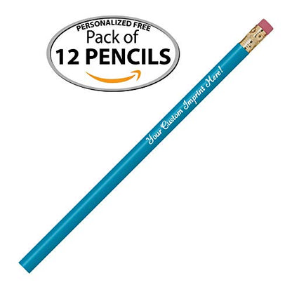 Personalized Pencils Round Custom Imprinted with your Name - Text - Logo - Message- 12 pkg - Includes Personalization- Customizable - Great Gift Idea (Dark Turquoise) - color: Dark Turquoise
