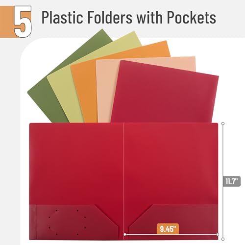 Mr. Pen- Plastic Folders with Pockets, 5 pcs | Aesthetic File Folder with Business Card Slot, 2-Pocket Folder, Back to School, Office, Filing Supplies - color: Terracotta, size: 5 Pack