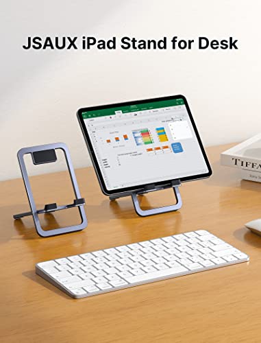 JSAUX Universal Tablet Stand, Portable Foldable Tablet Holder for Desk Compatible with iPad mini/Air, Samsung Galaxy Tab, Kindle Fire, Steam Deck, Switch 2, ROG Ally, iPhone and Other Tablets-Gray - color: Gray