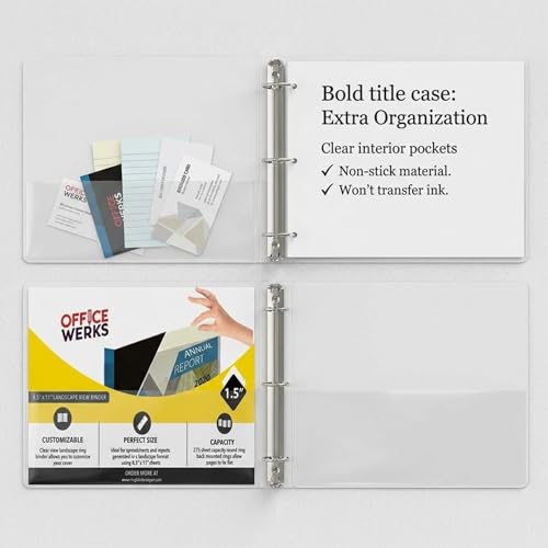 8.5" X 11" Landscape View Binder, 3-Ring 1.5 Inch Capacity Round Ring, White Horizontal Formatted with Clear Cover Pockets for Documents, Spreadsheets, Projects and More - size: 1.5 Inch