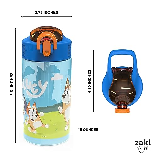 Zak Designs Bluey Kids Water Bottle Durable Plastic Spout Cover and Built-in Carrying Loop, Leak-Proof Water Design for Travel, (16oz, 2pc Set), 2pk - color: Bluey Bottle 2pk