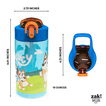 Zak Designs Bluey Kids Water Bottle Durable Plastic Spout Cover and Built-in Carrying Loop, Leak-Proof Water Design for Travel, (16oz, 2pc Set), 2pk - color: Bluey Bottle 2pk