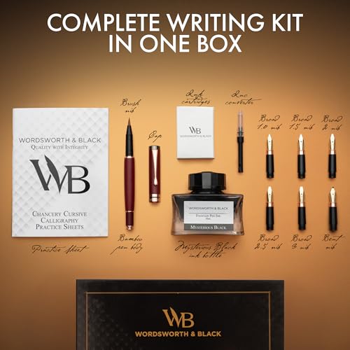 Wordsworth & Black Luxury Bamboo Violet Calligraphy Pen Set, 6 Nibs | Fountain Ink Bottle, Cartridges , Refill Converter, Gift for Men , Women, Smooth Writing, Journaling , Lettering - color: Violet Wood