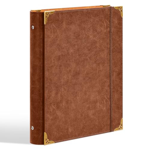 Ovesmusl PU Leather 3 Ring Binder Fits 8.5"x11" Letter Size Paper, 1.5 Inch Round Ring Binder Holds 350 Sheets, Notepad Paper Cover Loose Leaf Organizer for School, Vintage Brown - color: Brown, size: 1.5 inch, style: Solid
