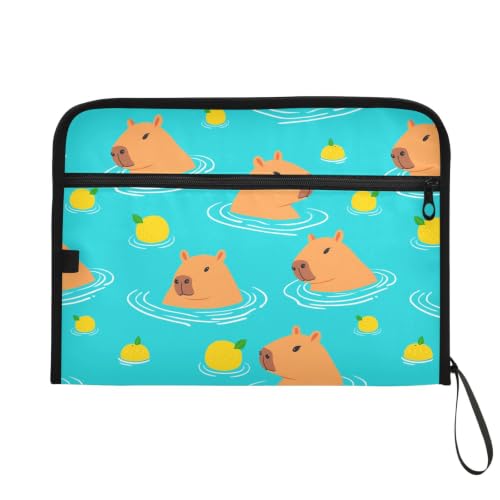 Gredecor 13 Pockets File Folder Organizer A4/Letter Water Resistant Document Bag with Zipper Filing Folder Expanding File Pouch Storage for School Office, Cute Capybara Teal - color: Cute Capybara Teal