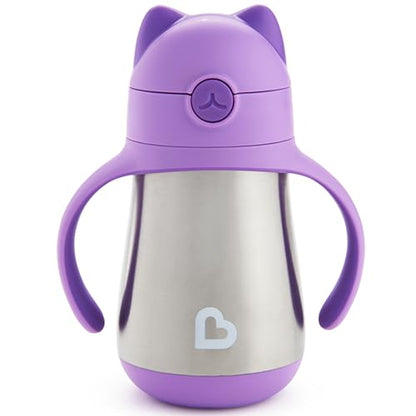 Munchkin Cool Cat Sippy Cup with Straw for Toddlers, Stainless Steel Straw Cup, 8 Ounce, Purple - color: Purple, size: 8 ounces