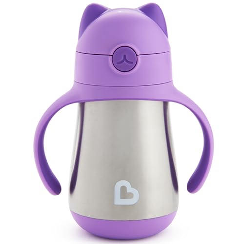 Munchkin Cool Cat Sippy Cup with Straw for Toddlers, Stainless Steel Straw Cup, 8 Ounce, Purple - color: Purple, size: 8 ounces