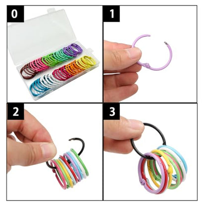 50pcs 1 inch Metallic Binder Rings for Index Cards Flashcards, 10 Colors Small Colorful Metal Steel Book Notebook Paper Rings Keychain Key Rings for School Office Home (50, 1 inch)