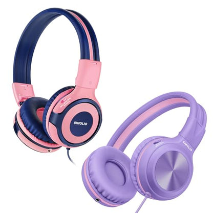 SIMOLIO Stereo Wired Headphones Teens Adults Kids Youth with Mic & Volume Control & Volume Limited & Share Port & 3.5mm AUX Jack, Safe Volume Foldable Headset for Online School Gaming PC Laptop Travel
