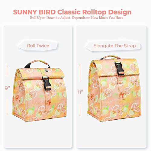 SUNNY BIRD Insulated Lunch Bag Rolltop Lunch Box (Grapefruit Pink) - color: Grapefruit Pink