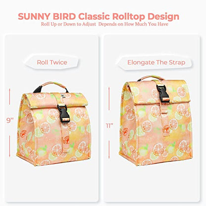 SUNNY BIRD Insulated Lunch Bag Rolltop Lunch Box (Grapefruit Pink) - color: Grapefruit Pink