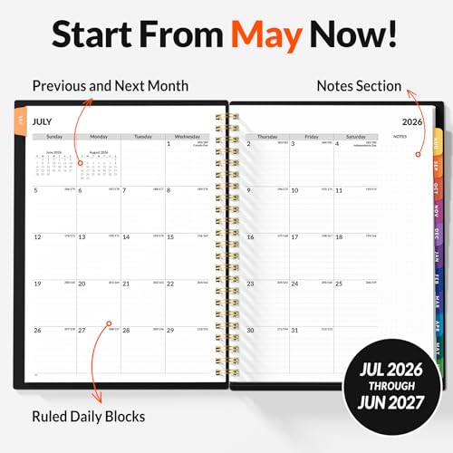 SUNEE 2026-2027 Appointment Book, Quarter-Hourly, Weekly & Monthly - from July 2026 to June 2027, 6.4"x8.3" Academic Planner, Flexible Cover, Note Pages, Bookmark, Spiral Binding, Black - color: Minimalist Black