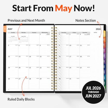 SUNEE 2026-2027 Appointment Book, Quarter-Hourly, Weekly & Monthly - from July 2026 to June 2027, 6.4"x8.3" Academic Planner, Flexible Cover, Note Pages, Bookmark, Spiral Binding, Black - color: Minimalist Black