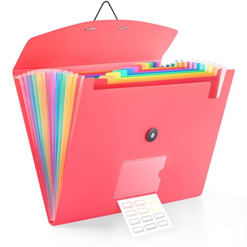 13 Pocket Accordion File Organizer with Elastic Closure, Expanding File Folder for Letter Size A4 Papers, Ideal for Home, Office Supplies, College Essentials - Pink - color: Pink