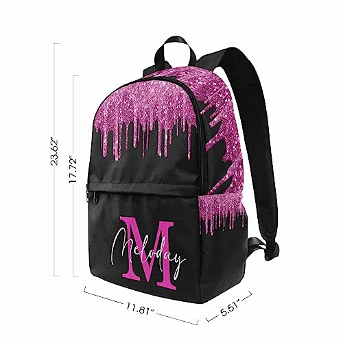 Personalized School Backpack for Daughter from Mom, Custom Deep Pink Sparkle Drip Initial Casual Daypacks Lunch Tote Bag Customized Travel Book Bag with Name Knapsack Schoolbag for Teens Boys Girls - color: Multi 03