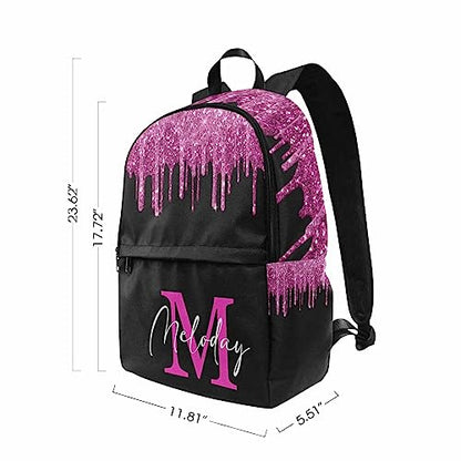 Personalized School Backpack for Daughter from Mom, Custom Deep Pink Sparkle Drip Initial Casual Daypacks Lunch Tote Bag Customized Travel Book Bag with Name Knapsack Schoolbag for Teens Boys Girls - color: Multi 03