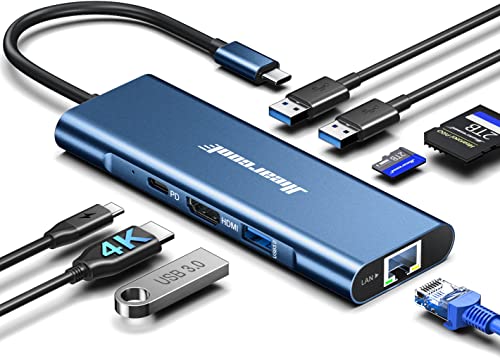 Hiearcool USB C Hub, USB C Dock with Ethernet, 4K@60 HDMI, Midnight Blue - color: Midnight Blue