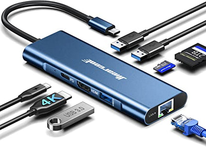 Hiearcool USB C Hub, USB C Dock with Ethernet, 4K@60 HDMI, Midnight Blue - color: Midnight Blue