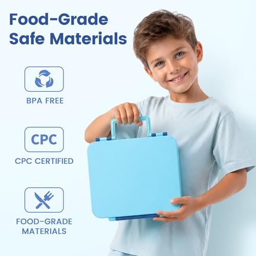 LOHASOK Bento Lunch Box Kids with 8oz Soup Thermo, Leak-Proof Lunch Containers with 4 Compartment, Thermo Hot Food Jar and Insulated Lunch Box for School Blue - color: Blue