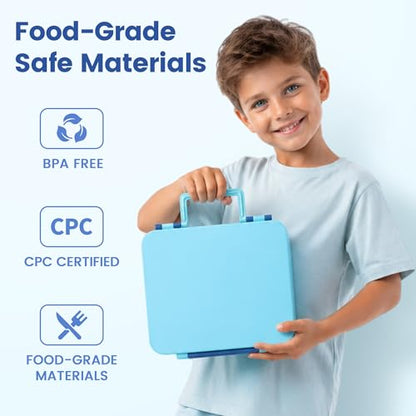 LOHASOK Bento Lunch Box Kids with 8oz Soup Thermo, Leak-Proof Lunch Containers with 4 Compartment, Thermo Hot Food Jar and Insulated Lunch Box for School Blue - color: Blue