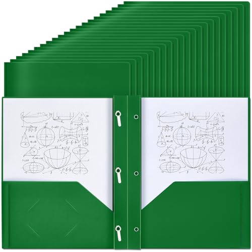Lincia 100 Pcs Plastic Folders with Pockets and Prong Folders with Prongs 2 Pockets for Office, School for Students, Teachers, Office Workers(Deep Green) - color: Deep Green