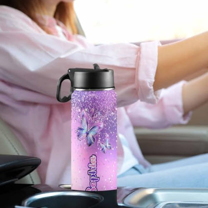 MyPupSocks Personalized Kids Water Bottle with Name for School, Custom Water Bottle with Straw Lid Stainless Steel 18oz, Personalized Christmas Birthday School Gifts for Boys Girls Kids - color: Color 91