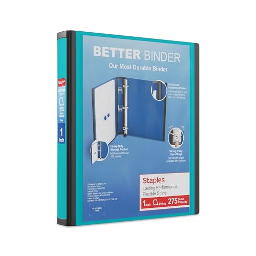 Staples 1-Inch 3-Ring Better Binder, Durable View Binder for Everyday Organization, Teal, 3-Pack - color: Teal, size: 1-Inch, style: 3 Pack