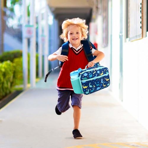 RHCPFOVR Kids Lunch Bag - Insulated Lunch Box for Boys Girls,Washable Lunch Bag and Reusable Toddler Leak-proof Lunchbox for School and Daycare - color: Deep Blue Dinosaur