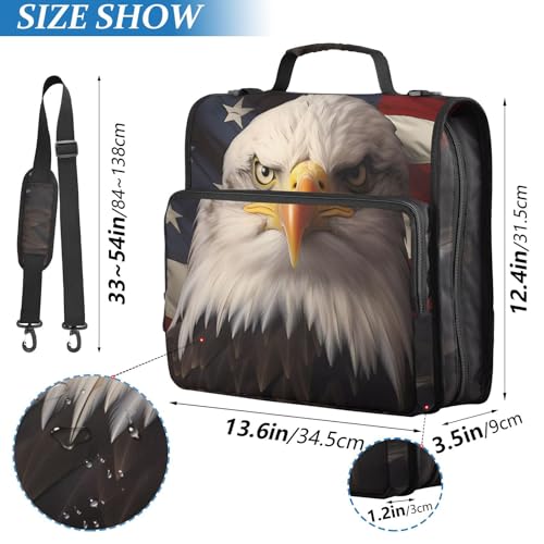 3 Ring Binder Zipper Binders American Flag Serious Eagle Expanding File Folder Bag with Shoulder Strap - color: Multicolored