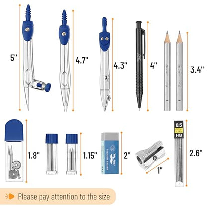Mr. Pen- Geometry Set, 15 pcs, Navy Blue, 6 Inch Swing Arm Protractor | Divider, Set Squares, Ruler, Compasses and Protractor - color: Navy Blue