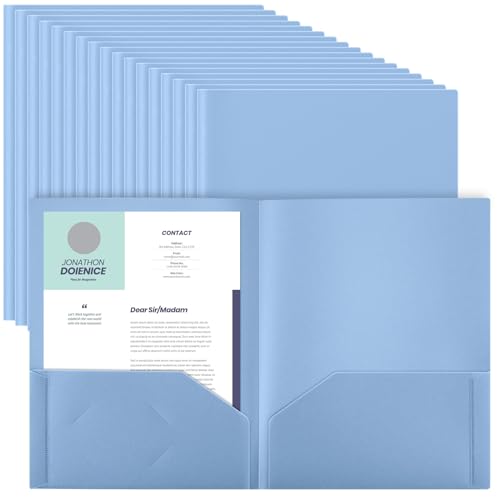 Gueevin 150 Pcs Plastic Folders with Pockets, Two Pocket Folder Fit 8.5 x 11 Inch Letter Size Paper, Heavy Duty School Folders Business Card Holder for Home Office School Bussiness (Haze Blue) - color: Haze Blue