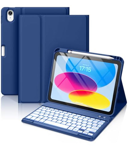 Hamile for iPad 11th 10th Generation Case with Keyboard - 7 Colors Backlit Wireless Detachable Folio Keyboard Cover with Pencil Holder for iPad A16 11-inch 2025 10th Gen 10.9 Inch 2022 (Navy Blue) - color: Navy Blue