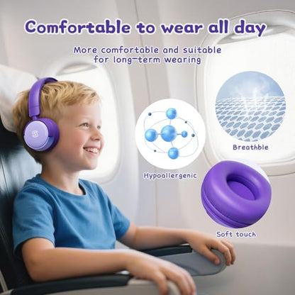 S62 Kids Bluetooth Headphones On Ear, Wireless Headset with Mic & 85/94dB Volume Limiter, Foldable Stereo Headphones for Boys Girls, Safe Learning & Entertainment Headphones for School/Travel - color: Purple