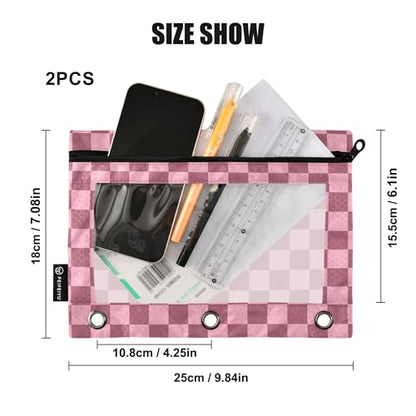 Palevioletred Buffalo Plaid Binder Pouches 3 Ring for Boys Girls School Office College Supplies Pink Chessboard Lightpink Pencil Pouches Case Bag with Clear Window and Zipper 2 Pack - color: Palevioletred